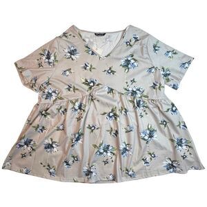 Bloom Chic Blouse Womens 22/24 Gray Blue Floral Cottagecore Peplum Babydoll Top